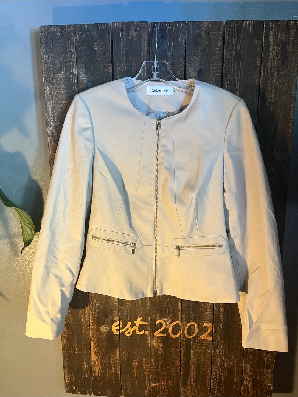 Calvin Klein Light Cream Zip-Front Blazer Jacket